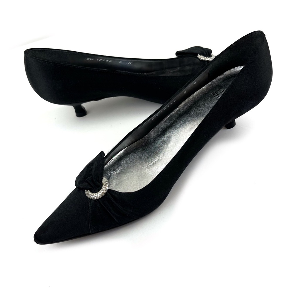 Stuart Weitzman satin finish dress shoes black